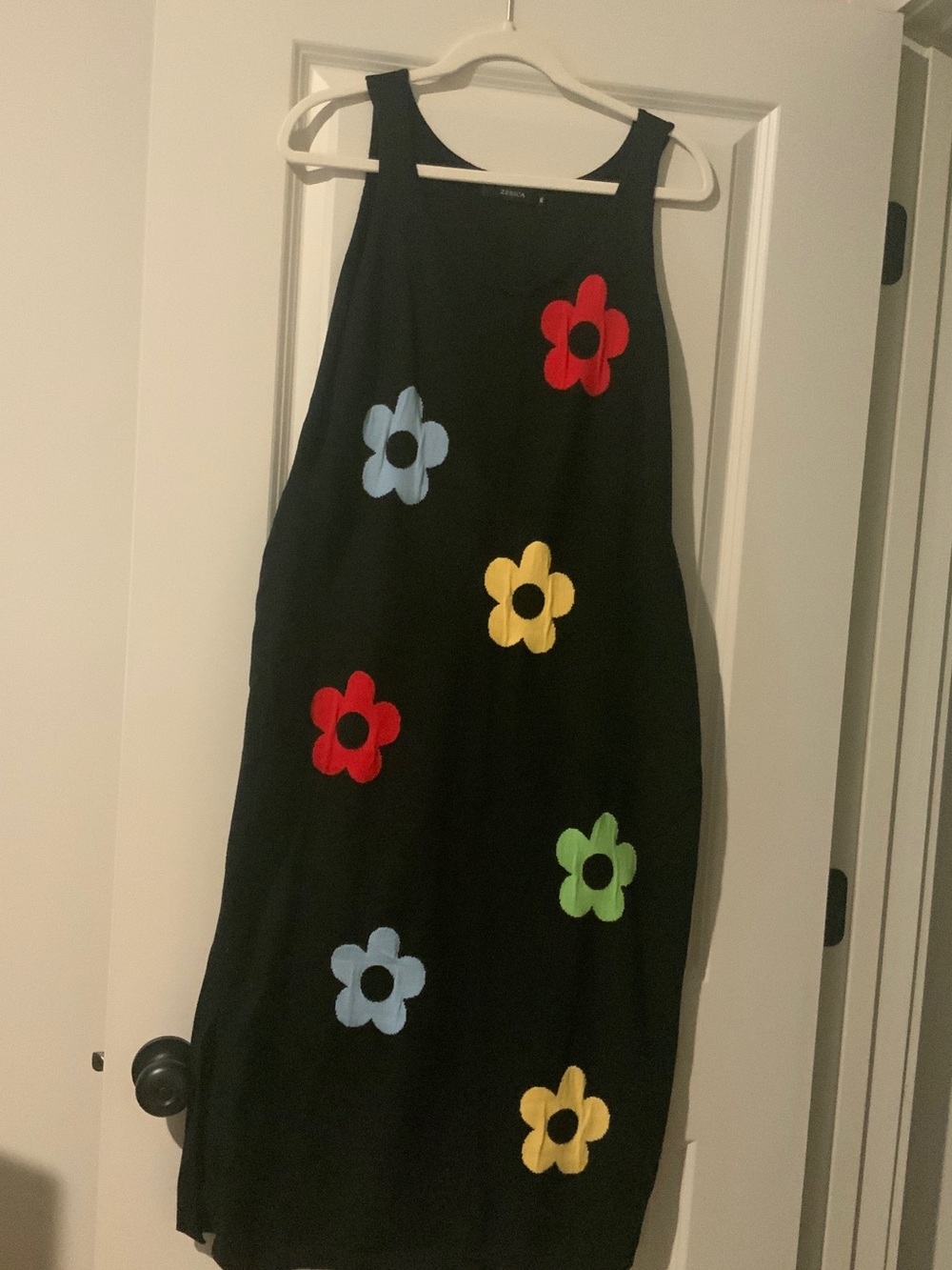 Black Floral Appliqué Maxi Dress with Colorful Flowers